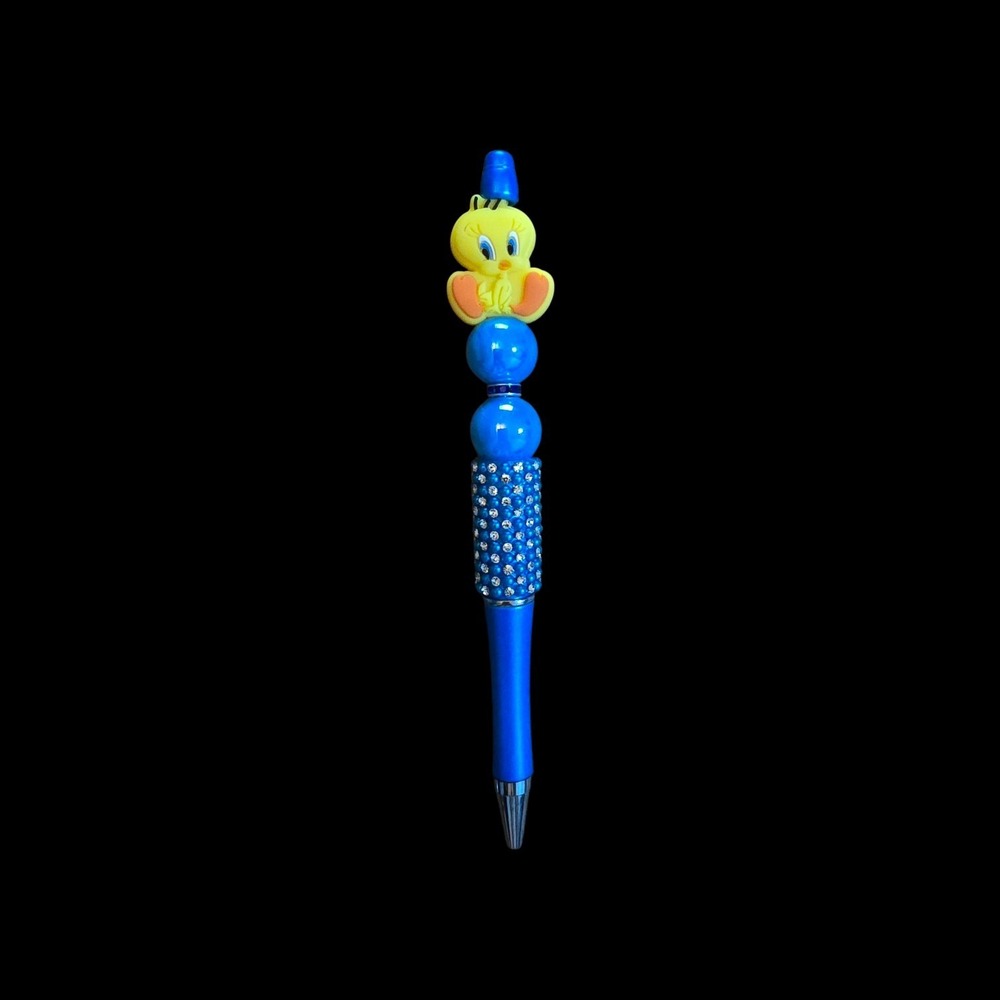 Tweety Bird Beaded Pen Blue Rhinestone Sparkle Animated Character Stationery